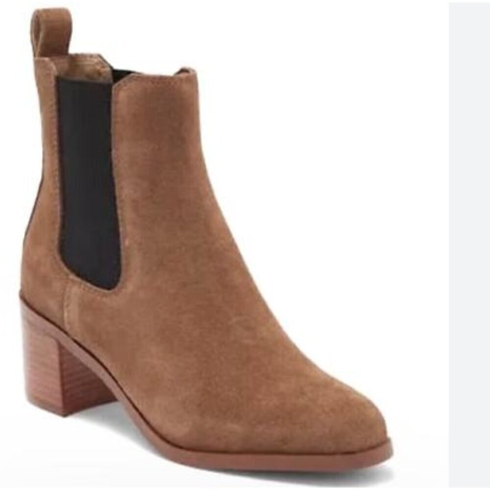 Steve Madden Tan Suede Rhiannon Western Boho Ankle Boots Square Heel Size 9.5